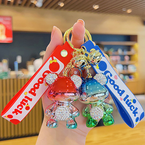 Electroplated diamond-encrusted violent bear keychain pendant wholesale cute school bag doll doll internet celebrity couple pendant jewelry
