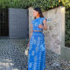 2024 Summer AliExpress European and American Fashion Printed Short Top Strap A- Line Skirt Holiday Elegant Dress