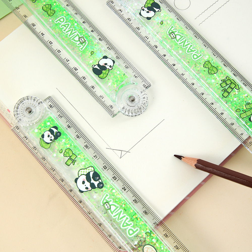 Cute panda arena flotante regla plegable 30cm alto valor nominal estudiante regla de reducción de presión para el examen de papelería de dibujos animados regla recta