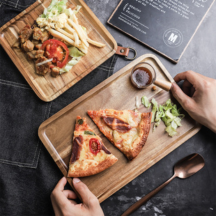 Western Food Plate Wooden Japanese Plate Solid Wooden Tray Square Plate Sushi Plate Dessert Plate Breakfast Plate Rectangular Wooden Plate