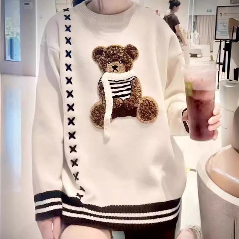 K-style New Style Rope Bear Cute Pullover Knitwear for Women 2024 Autumn and Winter Loose Lazy Style Fashion Knitwear for Women K-style New Style Rope Bear Cute Pullover Knitwear for Women 2024 Autumn and Winter Loose Lazy Style Fashion Knitwear for Women