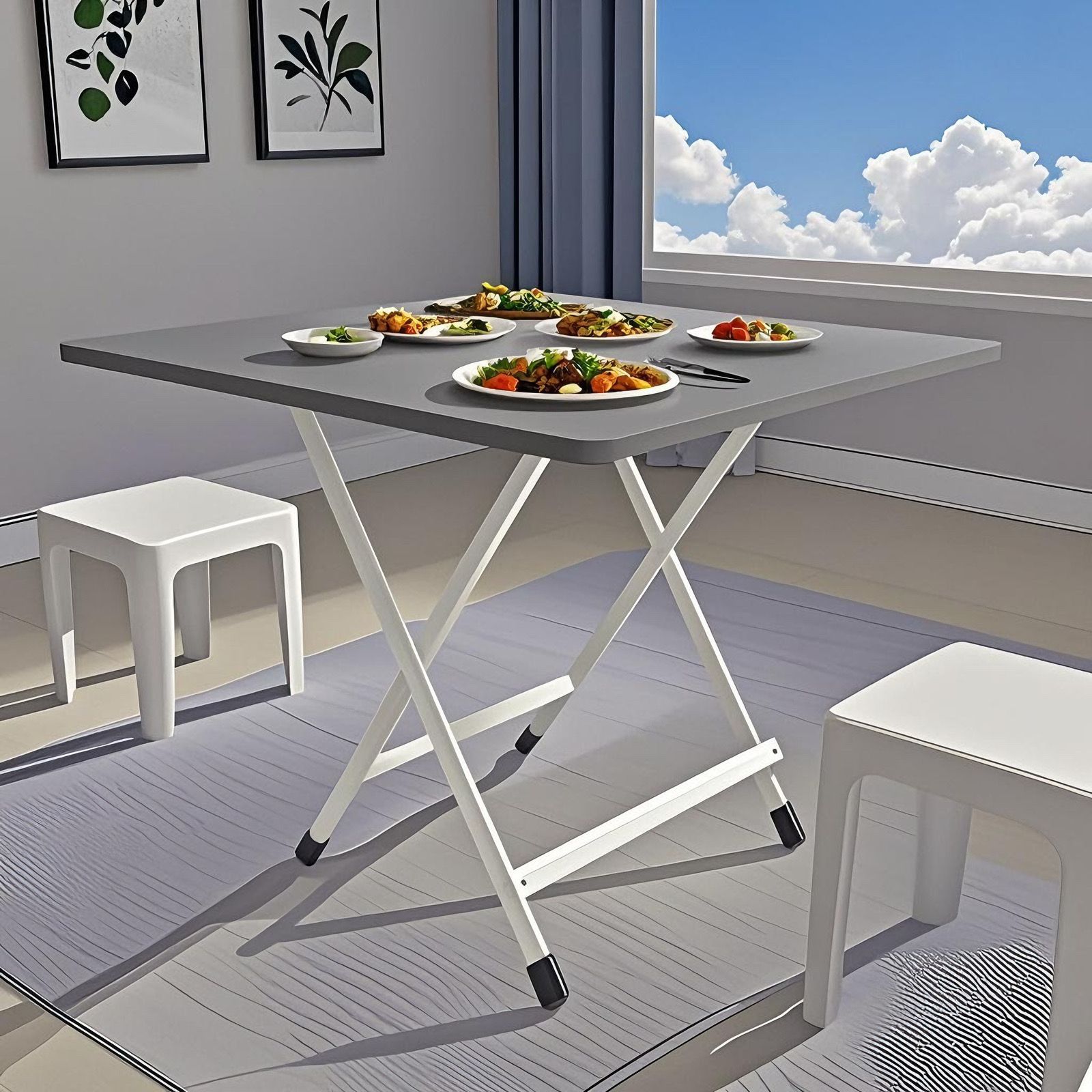 고급 그레이 + 원형 튜브 도장 다리 [60X60X50CM]