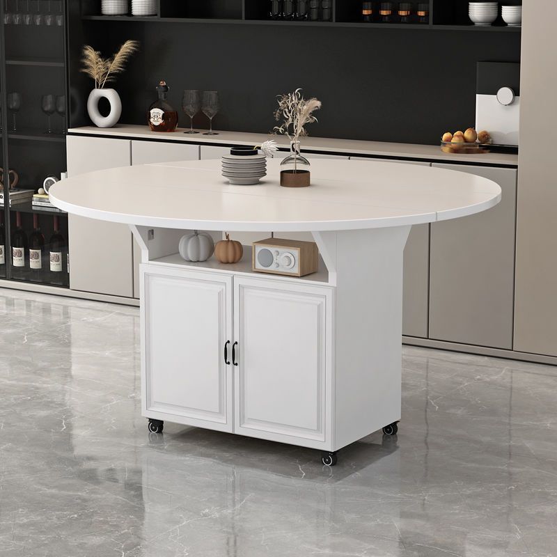 Folding Dining Table New Multi-Functional Telescopic Folding Round Table Movable Rectangular Multi-Functional Dining Table with Wheels