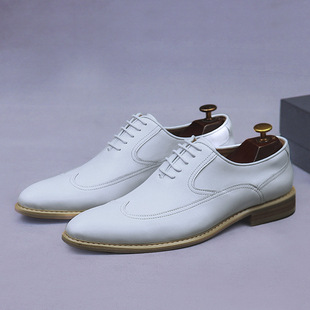 New leather shoes men's leather business formal wear men's cowhide British lace-up trendy wedding shoes men's shoes men's white