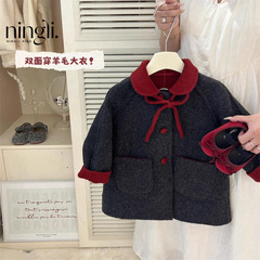 韓国子供服女の子用コート秋冬2025新作子供用リバーシブルウールコートミドル丈韓国風