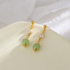 Retro earrings jade from pearl, green Hanfu, 2024 years