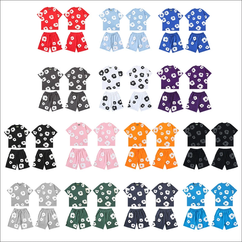 Новый европейский модный бренд DENIM основной линии, капроновая пена с принтом, большой размер, свободный модный короткий рукав, костюм для мужчин и женщин, пары