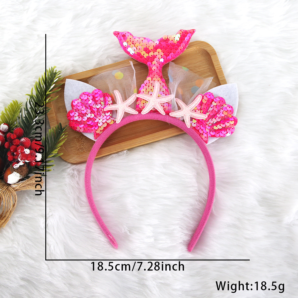 Círculos animados sirena cabello de niños sequilla cola de pez princesa toque de cabeza decoración de fiesta mar estrellas de mar conchas de cabeza de aro