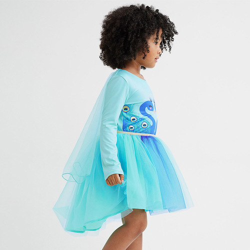 Little maven children's skirt pure cotton mesh princess skirt autumn new European and American children's long-sleeved dress