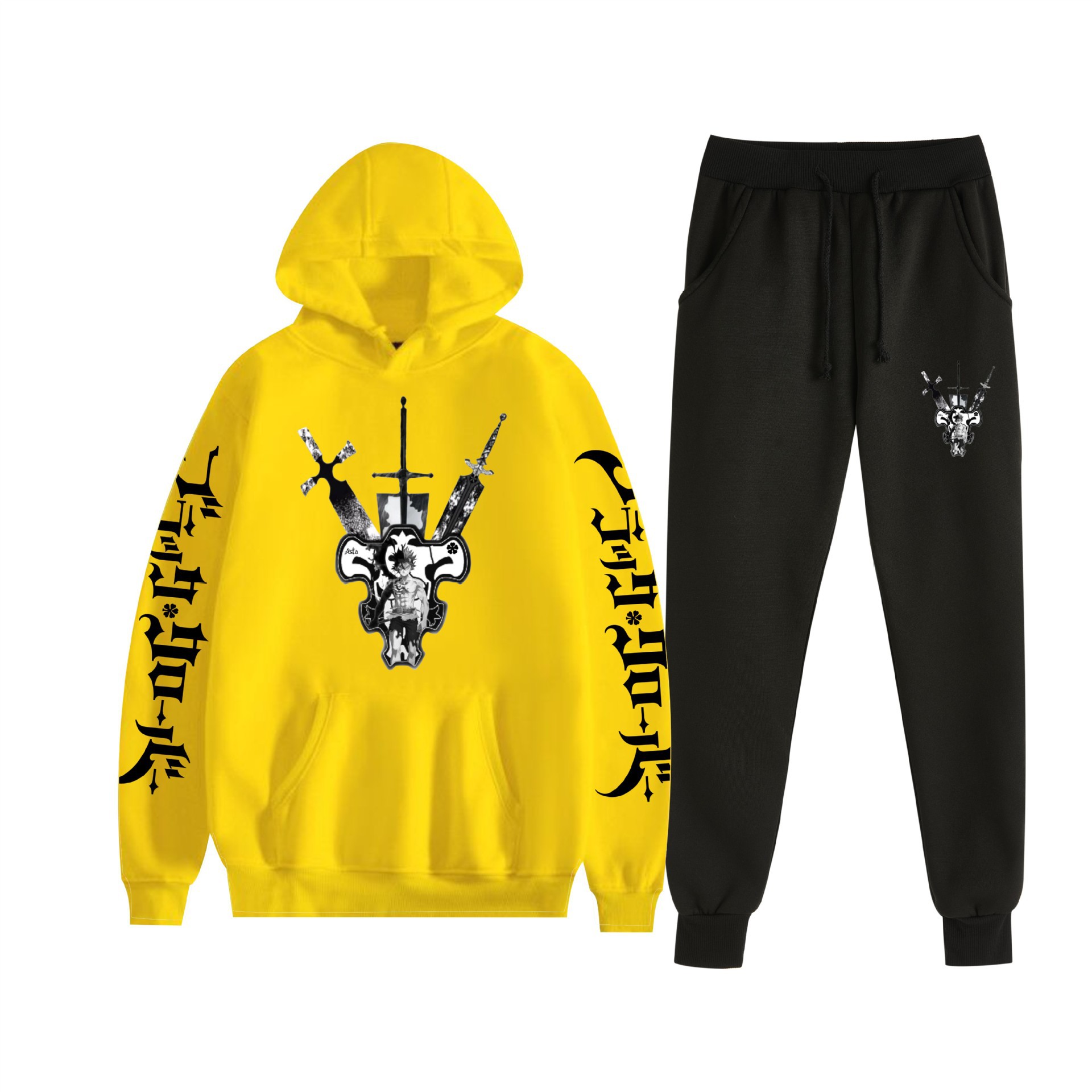 Comercio exterior nuevo estilo riman negro trébol de cuatro hojas Black Clover suéter con capucha corsés traje de dos piezas