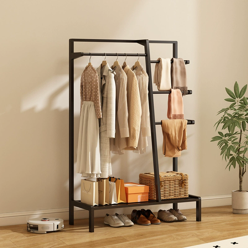 Простая бытовая вешалка для одежды для спальни, напольная с вешалками для брюк и одежды, новая вешалка для одежды для общежития или арендованного дома.