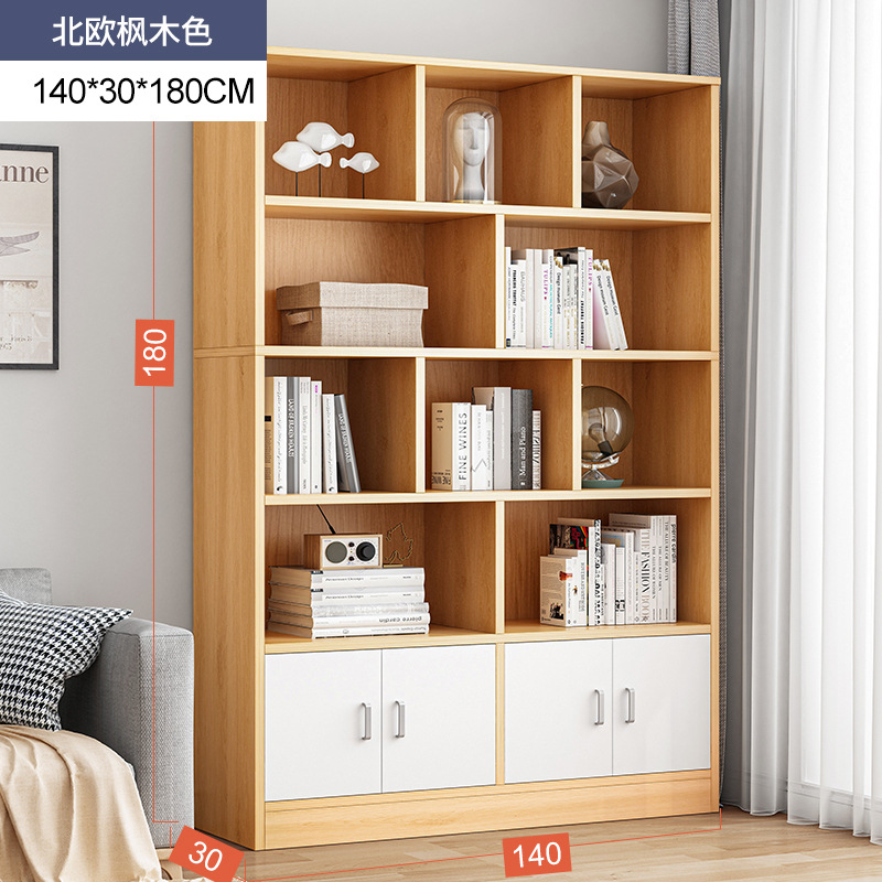 Estante de libros simple de piso contra la pared de la sala de estar estante de almacenamiento estratificado armario de almacenamiento integrado simple gabinete de libros domésticos