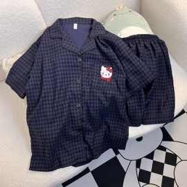 夏季新款睡衣女夏云朵棉翻领开衫短袖短裤可爱甜美少女卡通家居服