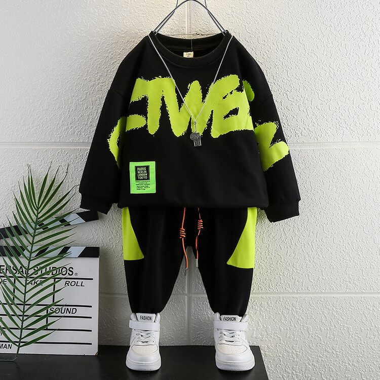 Boys' Lightning 2024 Spring and Autumn New Style Handsome Casual Hoodie Sports Set Children's Clothing_voghion.com