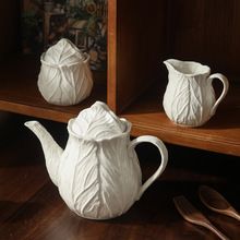 欧式纯白浮雕奶盅陶瓷小奶壶糖罐奶缸轻奢咖啡壶花蜜系列密封罐