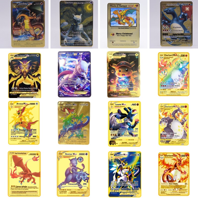 Cross-border custom animation card book gold stainless steel UV color printing table game children's toy card collection gold foil card