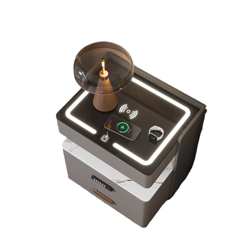 Mesita de noche de estilo nuevo transfronterizo con superficie de pizarra, lujo ligero, multifuncional, con enchufe, muebles para el hogar totalmente equipados, inalámbrico