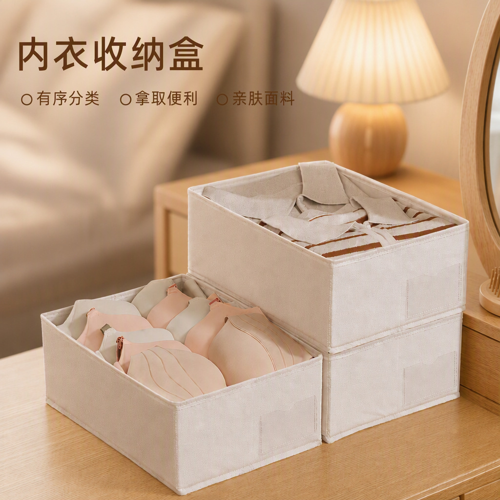 Anqin Cotton and Linen Storage Box, Thickened Fabric, Foldable, No Compartments, Pp Board, Organizer for Bedroom Drawers, Underwear Storage Box