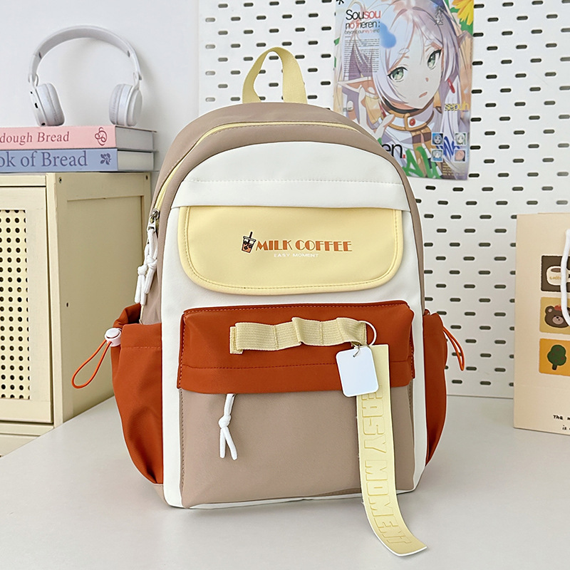 Mochila escolar de estudiante de doble bolsillo con letras de estilo universitario Versión coreana de la mochila de gran capacidad para estudiantes de secundaria y preparatoria al por mayor para niñas de alto valor