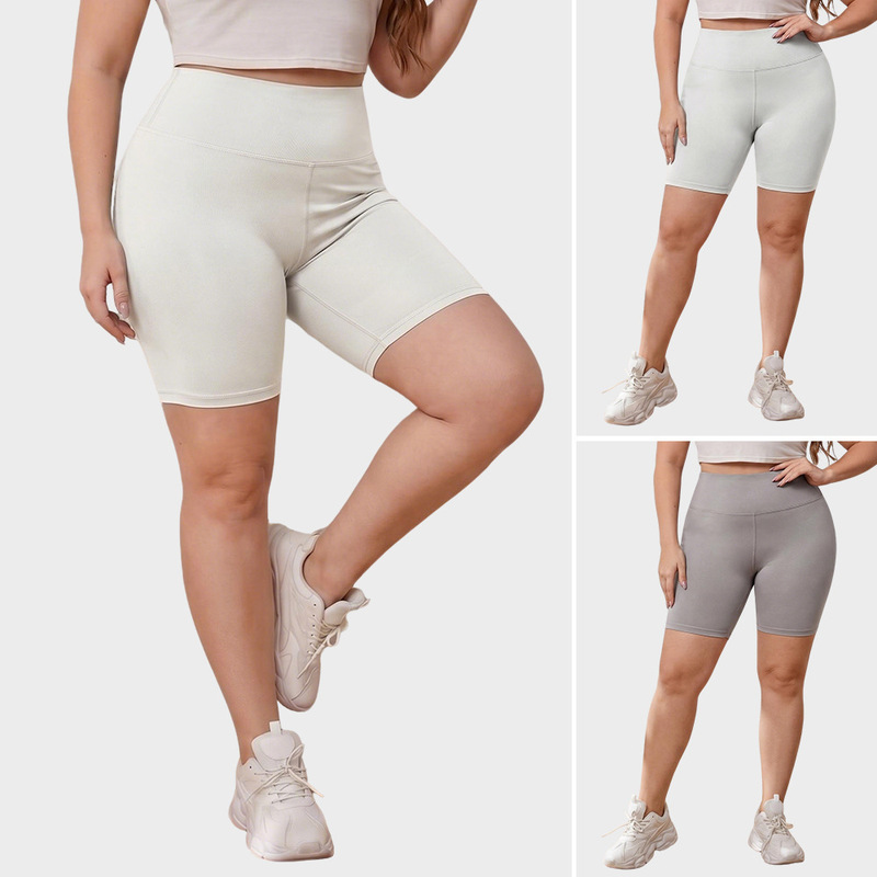 European and American Cross-Border Women's Plus-Size High-Waisted Solid Color Cycling Shorts for Summer, Slimming and Butt-Lifting Tight Yoga Pants