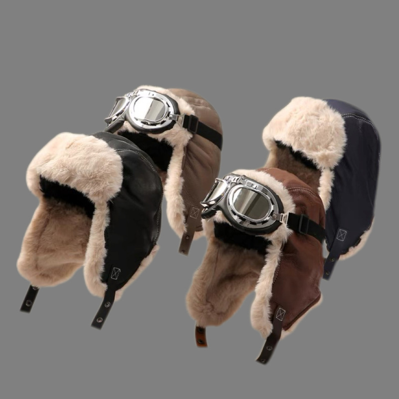 Hat Men's and Women's Autumn and Winter Pilot Lei Feng Hat Northeast Cycling Ear Protectors fleece-lined Windproof Goggles Thickened Warm Hat