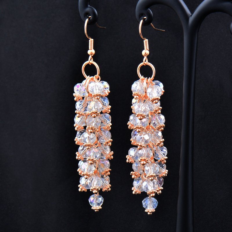 Sweet Solid Color Rhinestone Copper Beaded Plating Drop Earrings 1 Pair