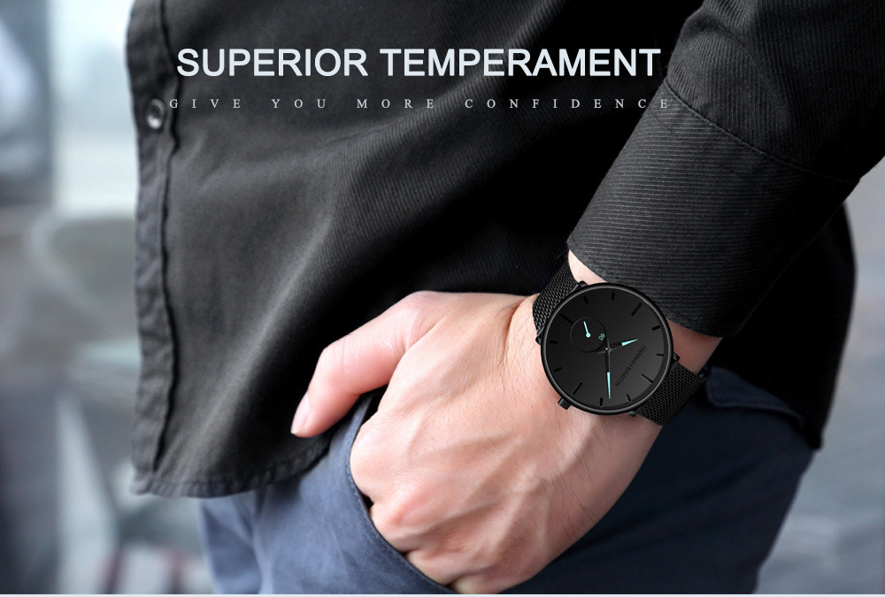 Popular  Men's Casual Versatile Hannah Martin Quartz Watch Steel Band Black Watch Trendy Sports Watch_voghion.com