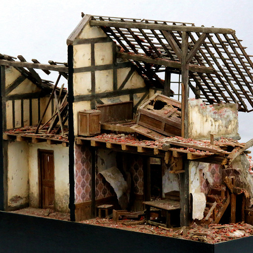 Scene Model Kit DIY Handmade Materials Battle-Damaged European Brick House Building Model Sand Table 1:35