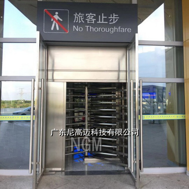 高铁车站只出不进加厚不锈钢单象匝栏门全封闭梳齿转臂手推旋转門