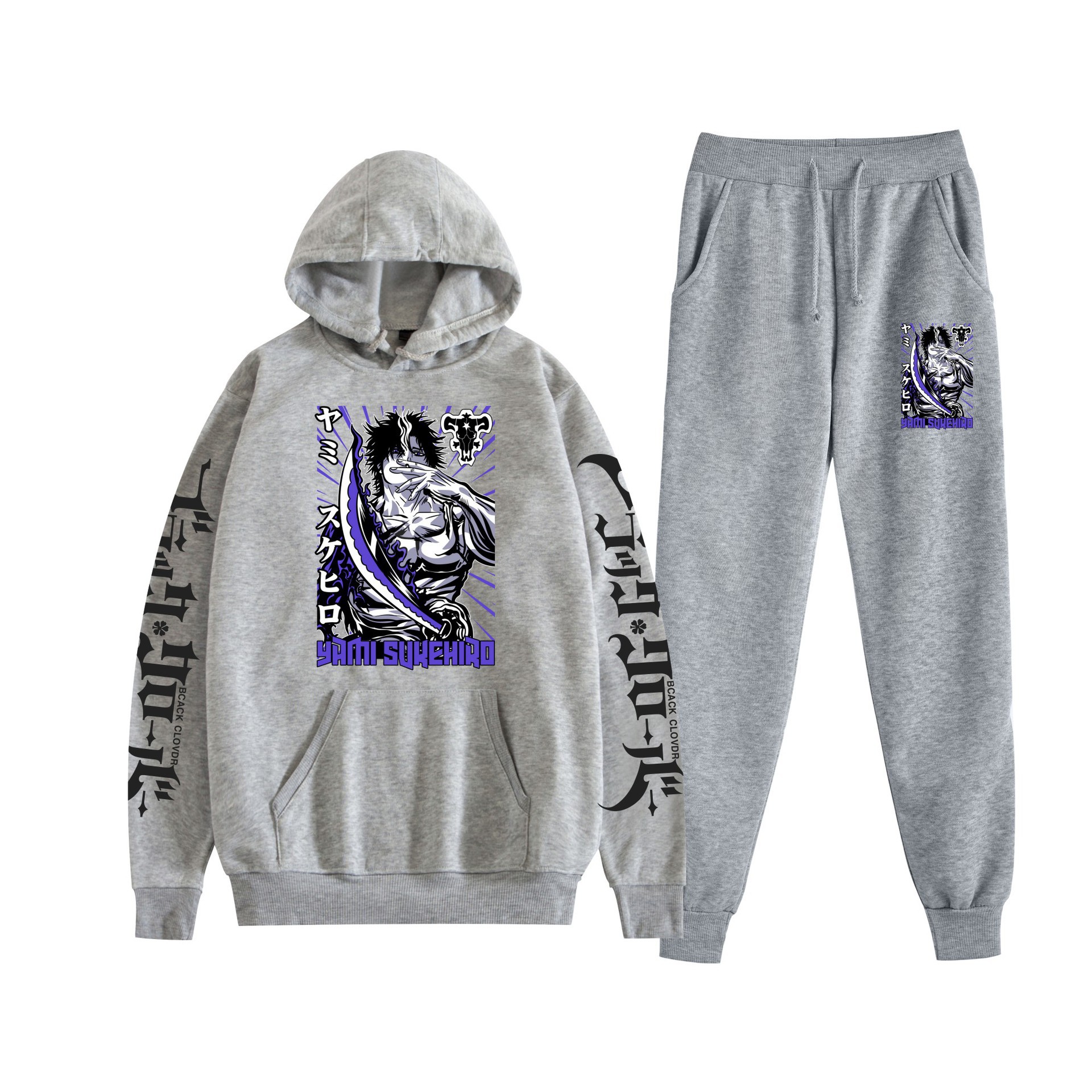 Trébol de cuatro hojas negro nuevo estilo transfronterizo Black Clover pareja suéter con capucha hombres y mujeres pantalones de dos piezas