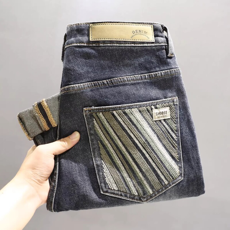 Men's Jeans for Spring and Autumn, Slim Fit, Patchwork, Trendy, Distressed Blue, Stretch Skinny Pants, Casual Denim Trousers Men's Jeans for Spring and Autumn, Slim Fit, Patchwork, Trendy, Distressed Blue, Stretch Skinny Pants, Casual Denim Trousers