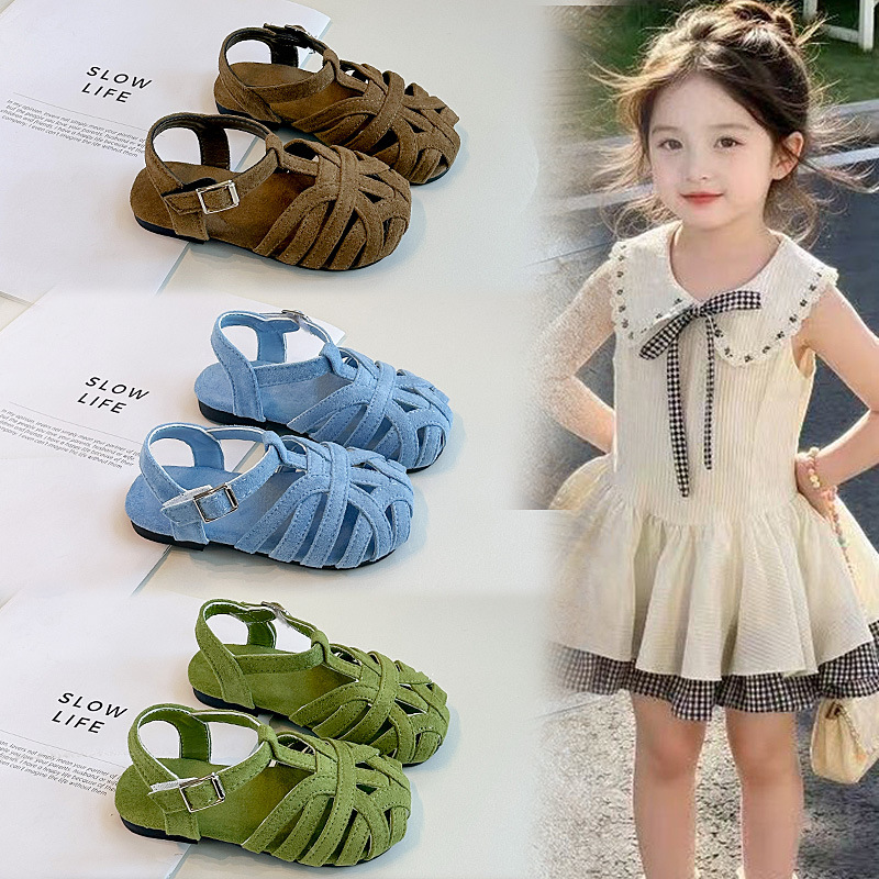 Fashionable children's retro woven breathable sandals flat