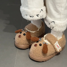 森系卡通兔耳朵加绒保暖棉鞋秋冬季复古毛绒花边魔术贴一脚蹬棉鞋