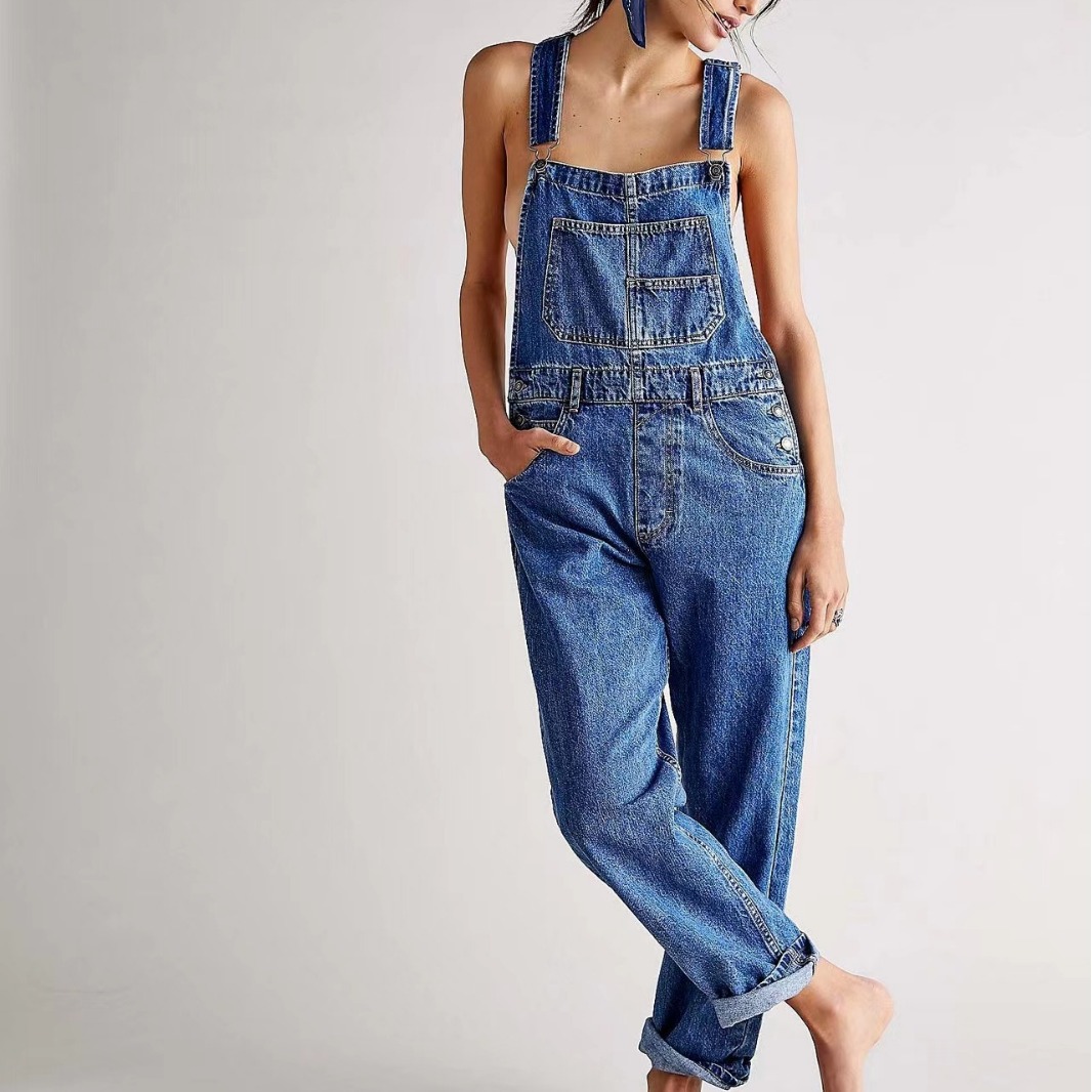 Cross-border 2025 Europe and America Amazon Independent Station Fashion Casual Loose Women's Denim Strap Pants