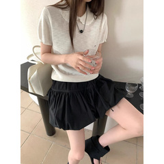 韓国風ドールカラー甘いTシャツ 夏の新作通気性のある半袖レースニットフリルトップス女性用