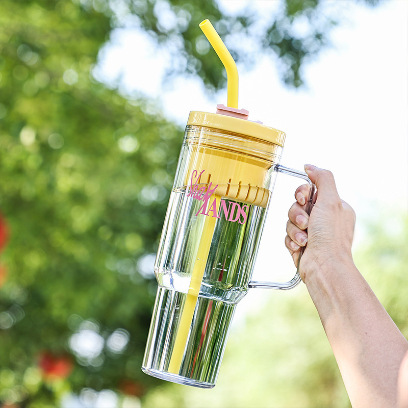 Taza de agua de gran capacidad con fugas de té transparente, taza de agua para deportes al aire libre, taza de plástico de 1200ml, taza de paja portátil