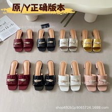 G家金属水钻扣粗跟拖鞋女2025夏季新款外穿百搭休闲沙滩一字凉拖