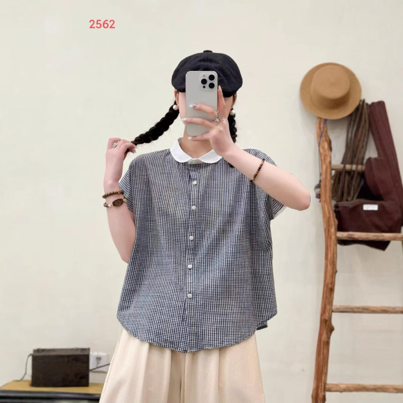 2025 Summer Shirt Short Sleeve Women's Design Plaid Short Sleeve Loose Casual College Style Short Sleeve Shirt New 2025 Summer Shirt Short Sleeve Women's Design Plaid Short Sleeve Loose Casual College Style Short Sleeve Shirt New