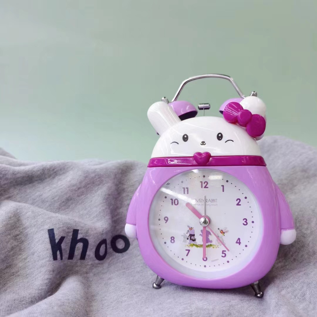 Directo de fábrica lindo animal conejito campana despertador estudiante niños mudo reloj creativo reloj despertador al por mayor