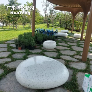 灰色水磨鹅卵石坐凳市政景观组合水泥座椅GRC小品EPC项目专供