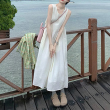 温柔风白色背心连衣裙女夏季法式气质初恋A字裙海边度假超仙长裙