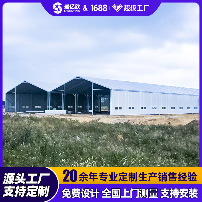 重型钢结构人字顶仓库篷房 坚固耐用上万平米大型物流仓储大棚