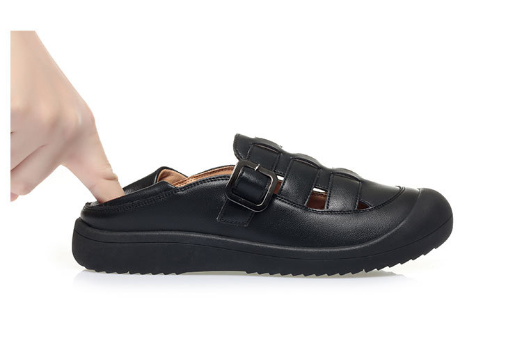 Sandal nữ mũi nhọn da bò thật đế dày thoáng khí — đen chi tiết 18