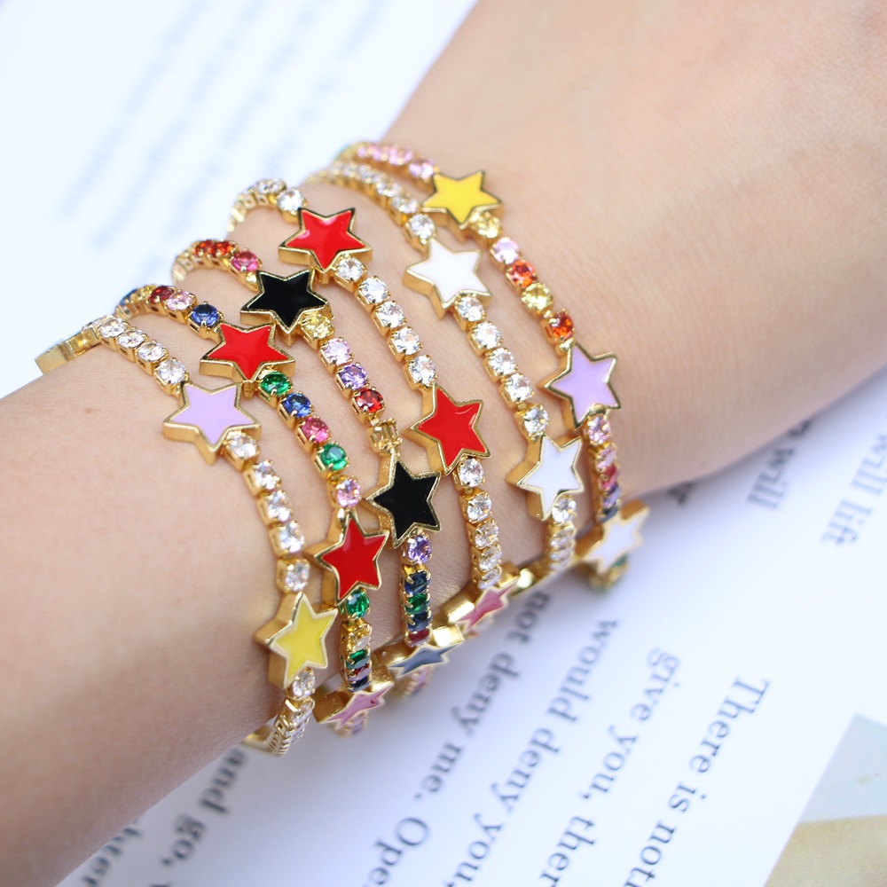 European and American fashion drip oil inlaid zircon pentagram chain bracelet female