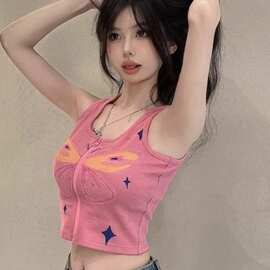 粉色短款小吊带背心女夏季外穿多巴胺内搭遮副乳甜辣无袖上衣