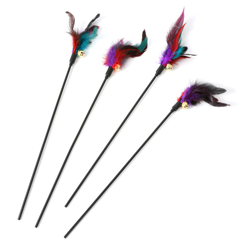 Pipitao interactive cat funny stick wholesale colorful feather cat funny stick bell short pole plastic cat funny toy