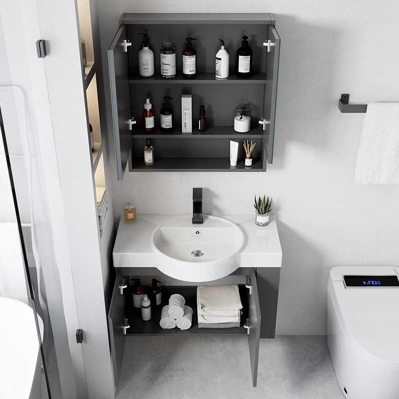 Ultra-Estrecho gabinete de baño de madera maciza combinación baño integrado lavabo de cerámica lavabo pequeño apartamento lavabo