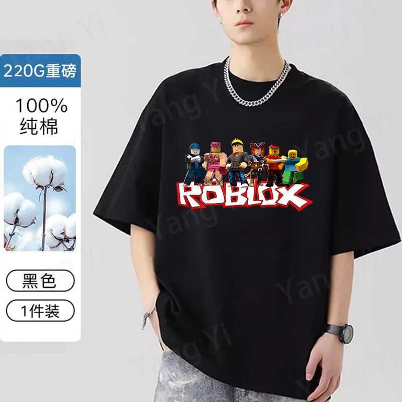Popular Game Roblox Printed Cotton Tops for Men and Women, Girls' Playful Casual T-Shirts, Export Chic