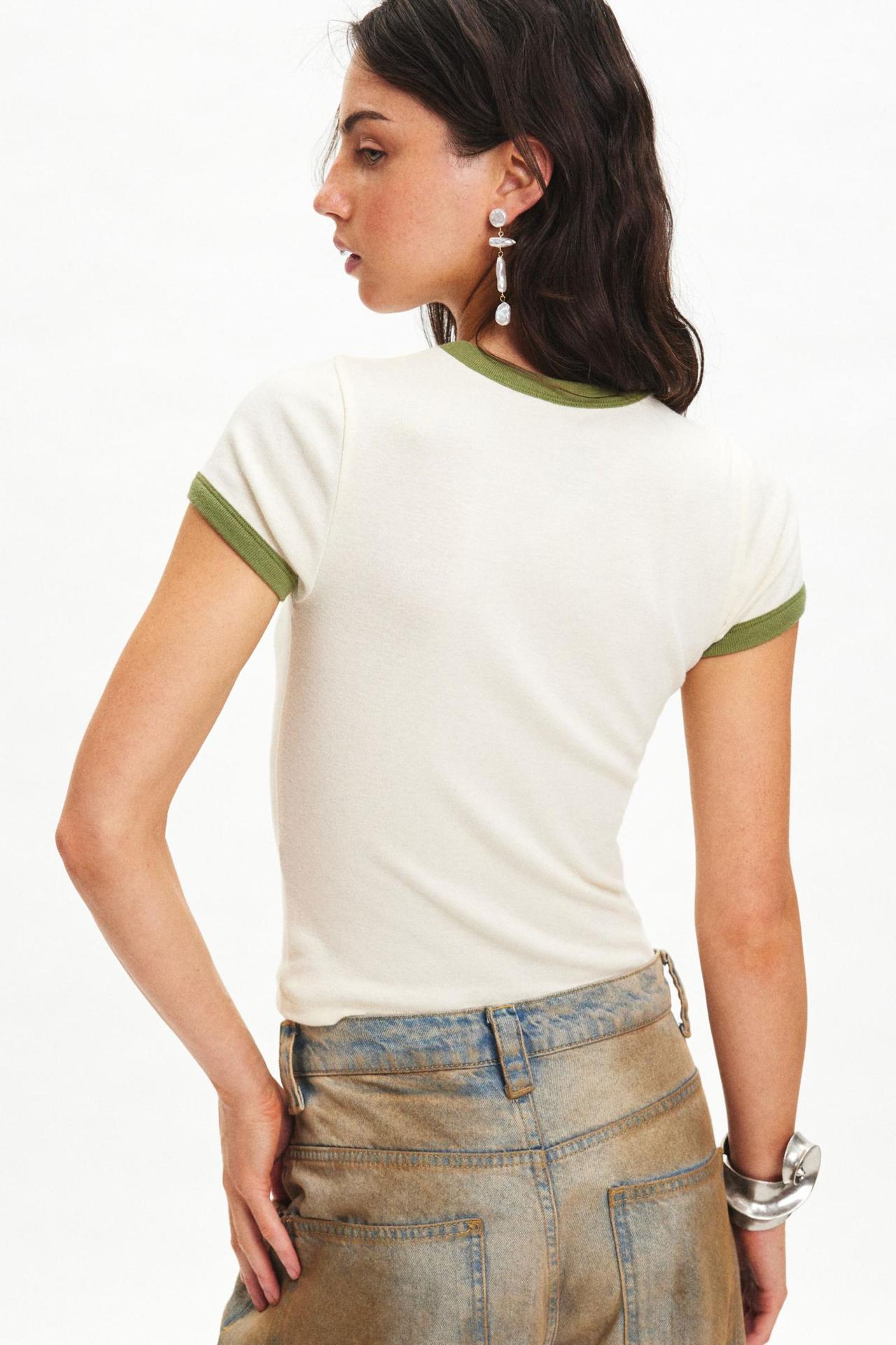 Spring Women Tops Personalized Printed Contrast Color Slim Fit T shirt