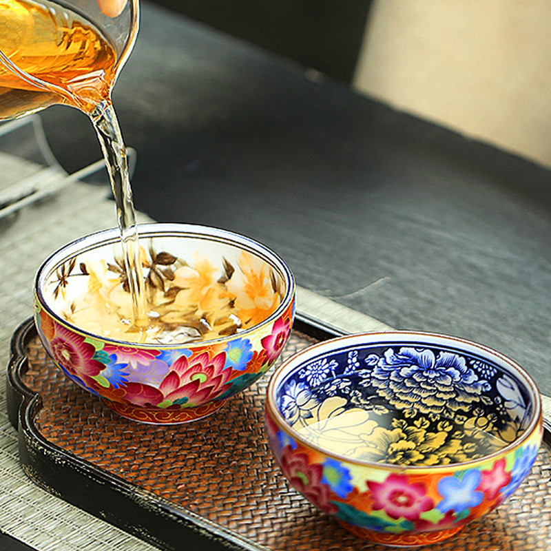 复古青花瓷主人杯珐琅彩茶杯大号功夫茶具品茗杯仿古茶盏茶碗